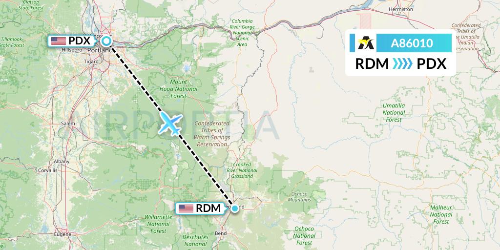 A86010 Aerolink Uganda Flight Map: Redmond to Portland