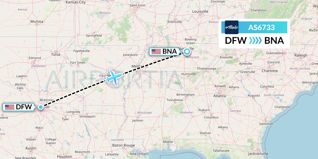 AS6733 Alaska Airlines Flight Map: Dallas to Nashville