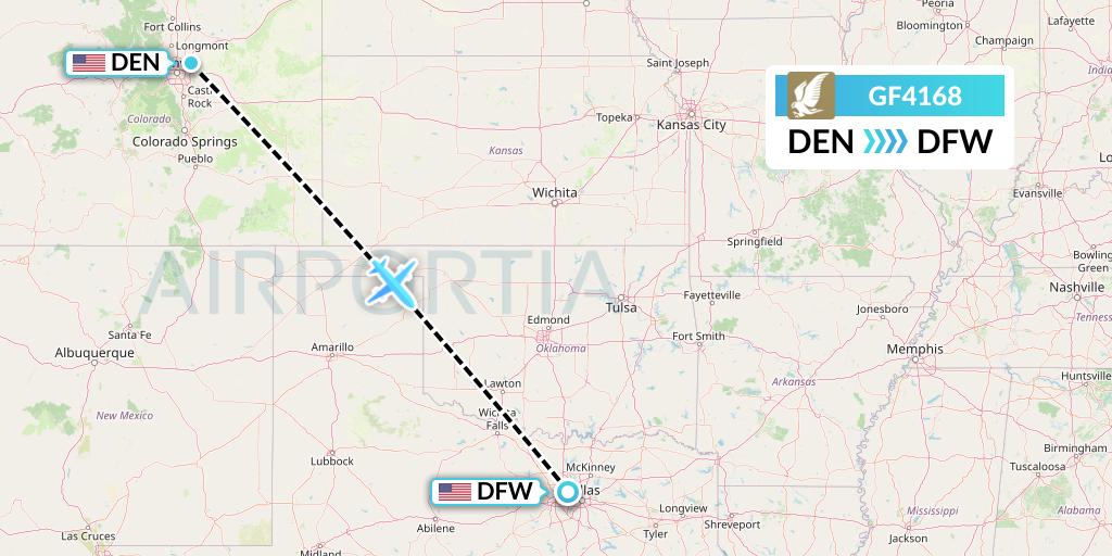 GF4168 Gulf Air Flight Map: Denver to Dallas