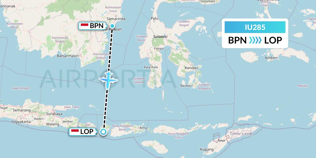 IU285 Pt. Super Air Jet Flight Map: Balikpapan to Lombok