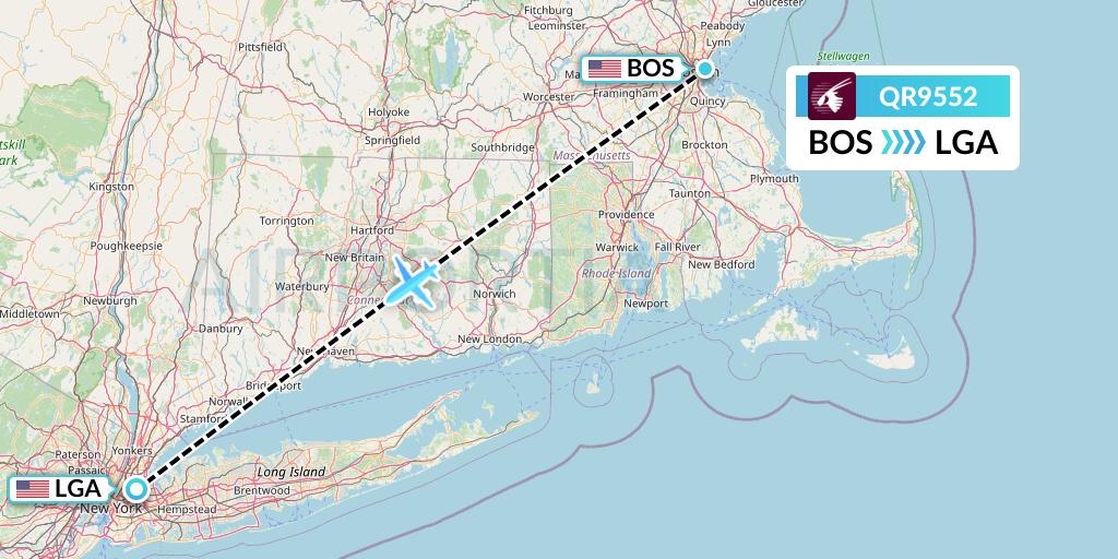 QR9552 Qatar Airways Flight Map: Boston to New York