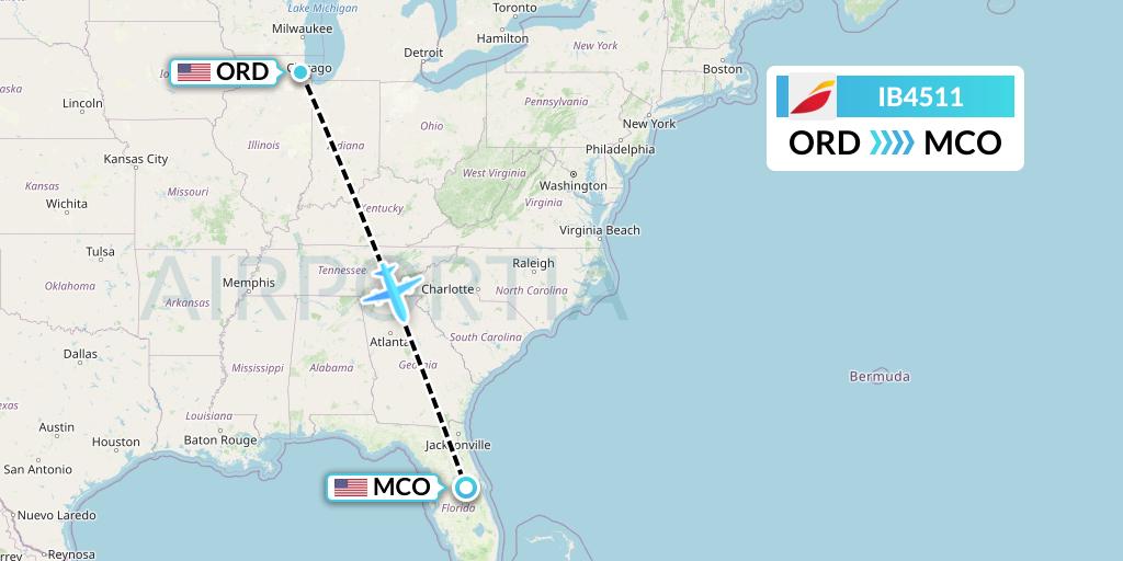 IB4511 Iberia Flight Map: Chicago to Orlando