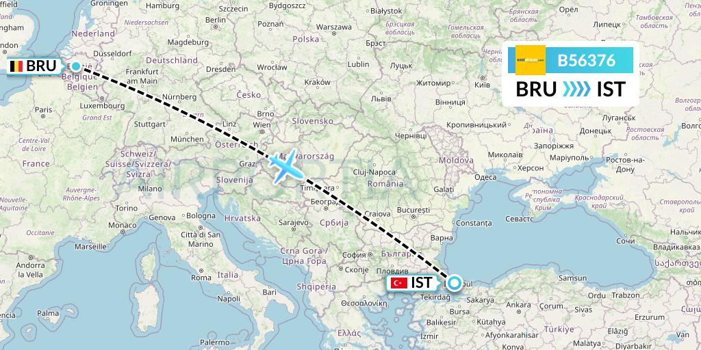B56376 Fly SAX Flight Map: Brussels to Istanbul