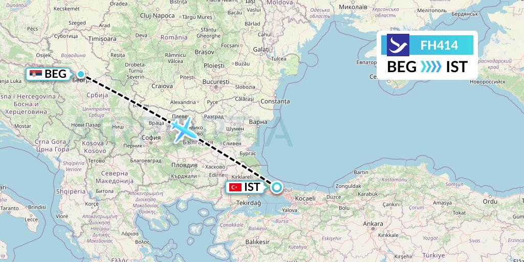 FH414 Freebird Airlines Flight Map: Belgrade to Istanbul
