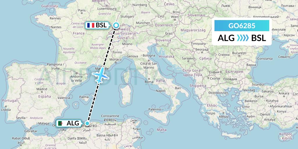 GO6285 ULS Airlines Cargo Flight Map: Algiers to Basel