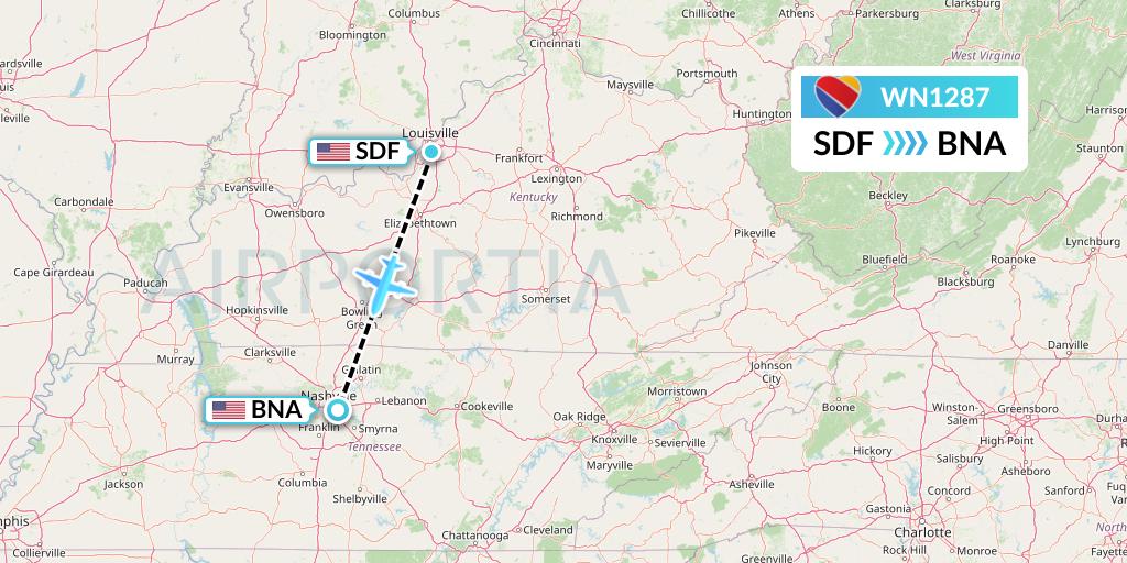 WN1287 Southwest Airlines Flight Map: Louisville to Nashville