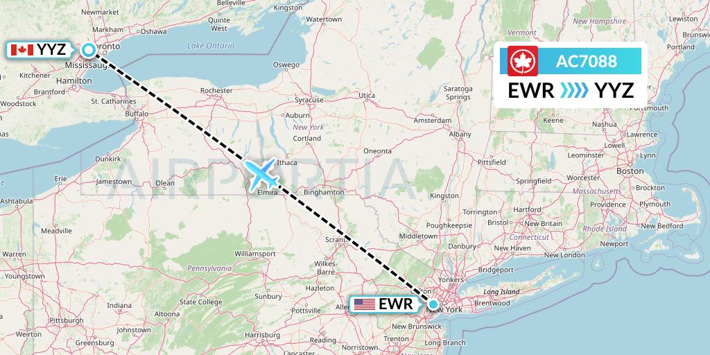 AC7088 Air Canada Flight Map: New York to Toronto