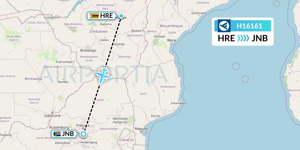 H16161 Hahn Air Systems Flight Map: Harare to Johannesburg
