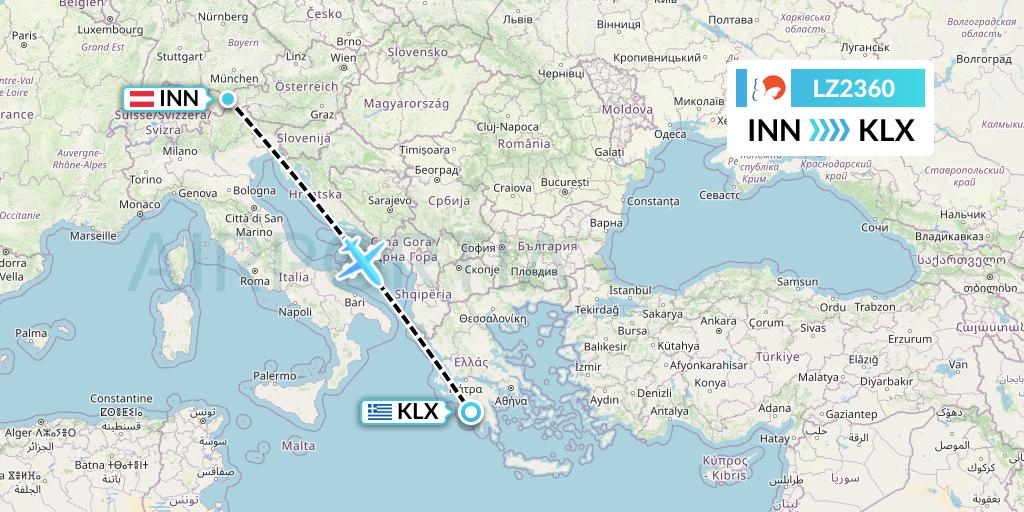 LZ2360 Air Link Flight Map: Innsbruck to Kalamata