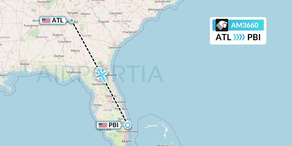 AM3660 Aeromexico Flight Map: Atlanta to West Palm Beach