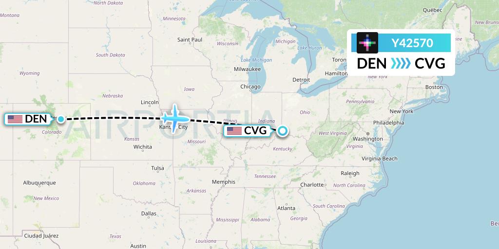 Y42570 Volaris Flight Map: Denver to Cincinnati