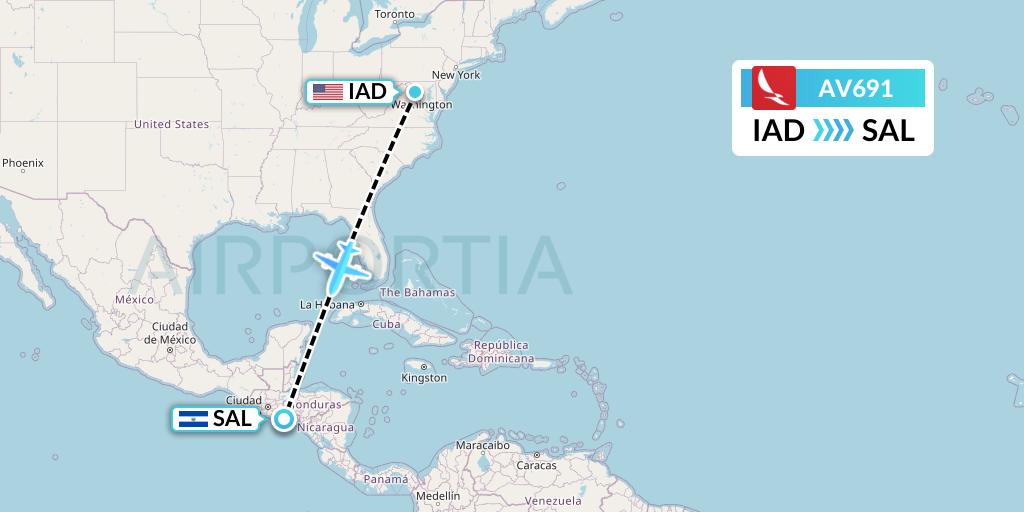 AV691 Avianca Flight Map: Washington to San Salvador