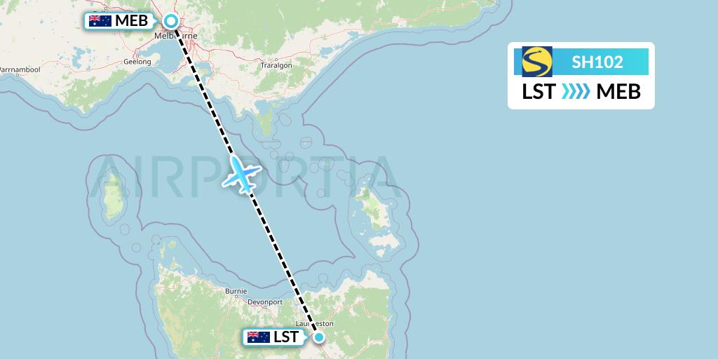 SH102 Sharp Airlines Flight Map: Launceston to Essendon