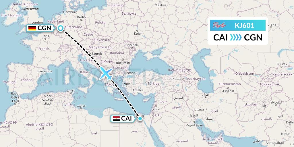 KJ601 Air Incheon Flight Map: Cairo to Cologne