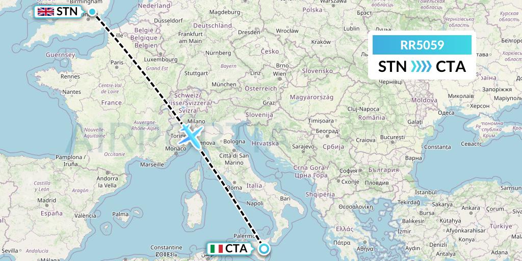 RR5059 Royal Air Force Flight Map: London to Catania