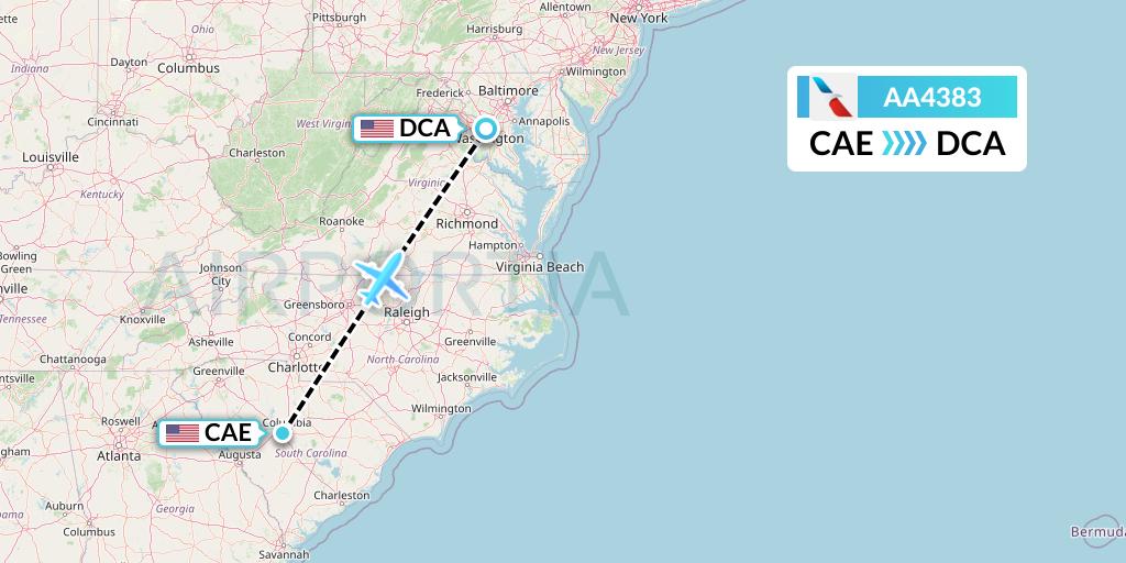 AA4383 American Airlines Flight Map: Columbia to Washington