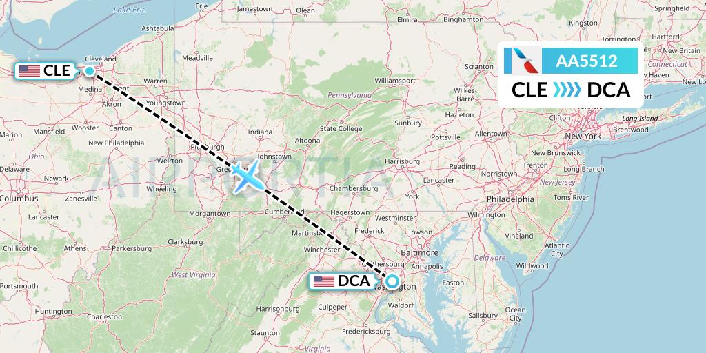 AA5512 American Airlines Flight Map: Cleveland to Washington
