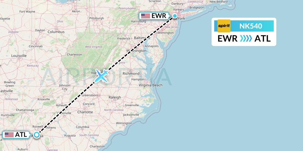 NK540 Spirit Airlines Flight Map: New York to Atlanta