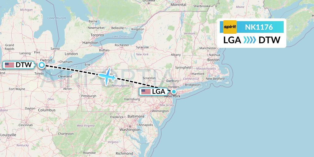 NK1176 Spirit Airlines Flight Map: New York to Detroit