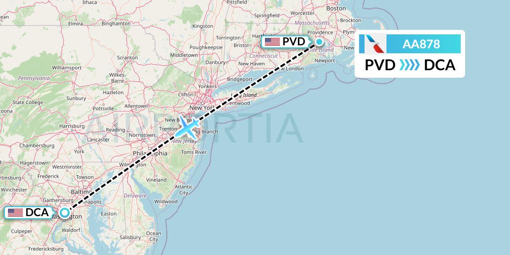AA878 American Airlines Flight Map: Providence to Washington