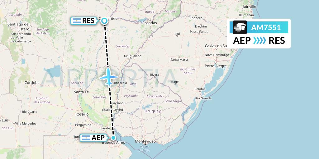 AM7551 Aeromexico Flight Map: Buenos Aires to Resistencia