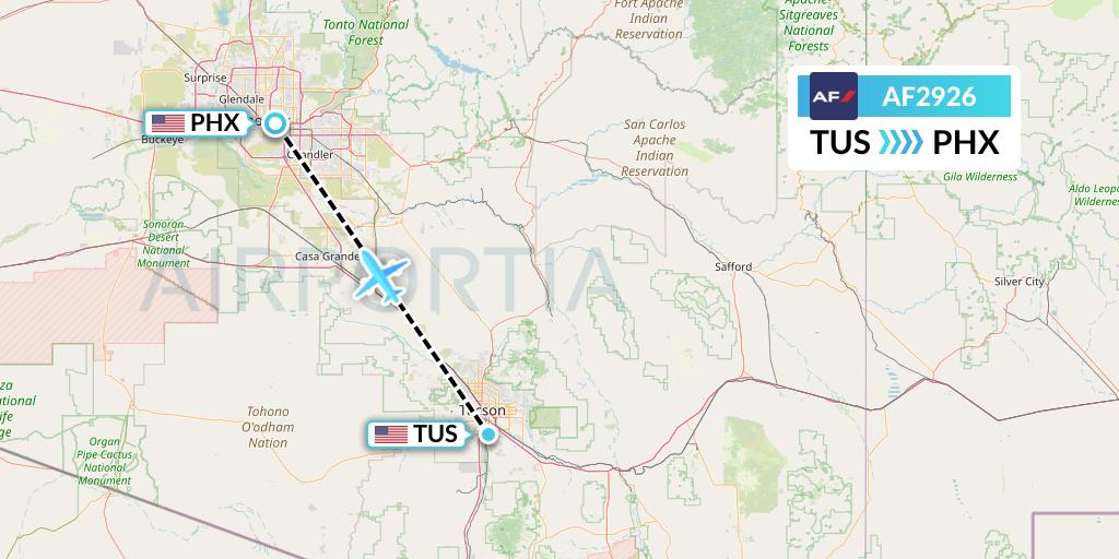 AF2926 Air France Flight Map: Tucson to Phoenix