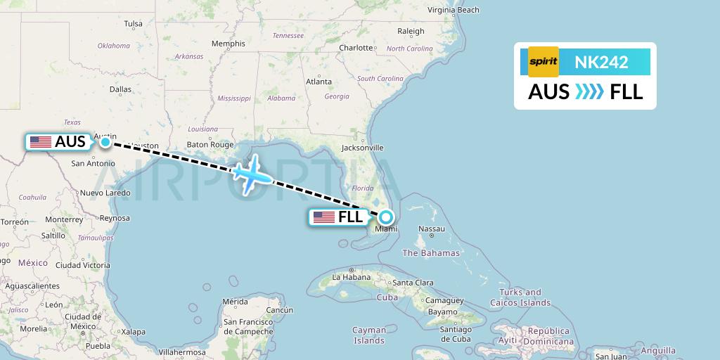 NK242 Spirit Airlines Flight Map: Austin to Fort Lauderdale