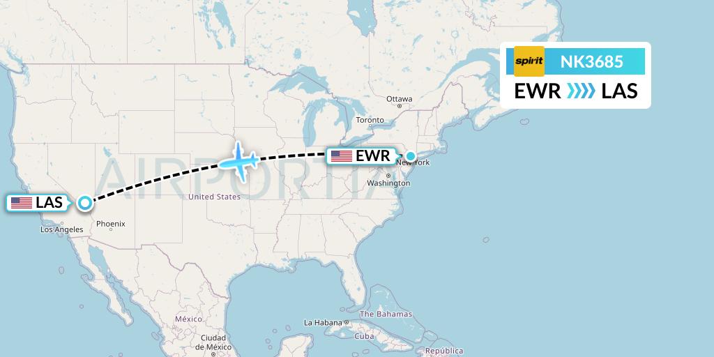 NK3685 Spirit Airlines Flight Map: New York to Las Vegas