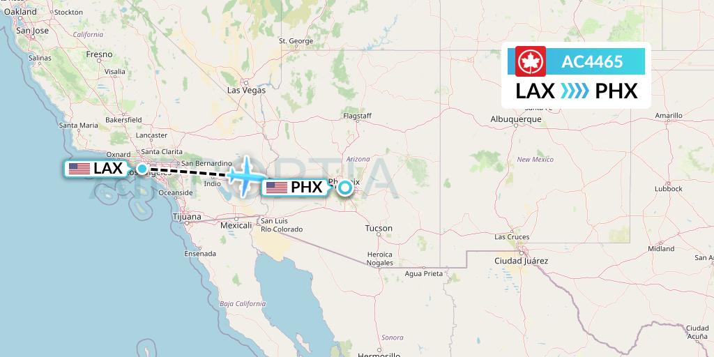 AC4465 Air Canada Flight Map: Los Angeles to Phoenix