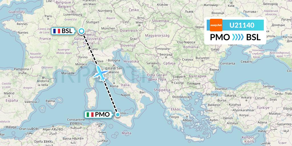 U21140 EasyJet Flight Map: Palermo to Basel