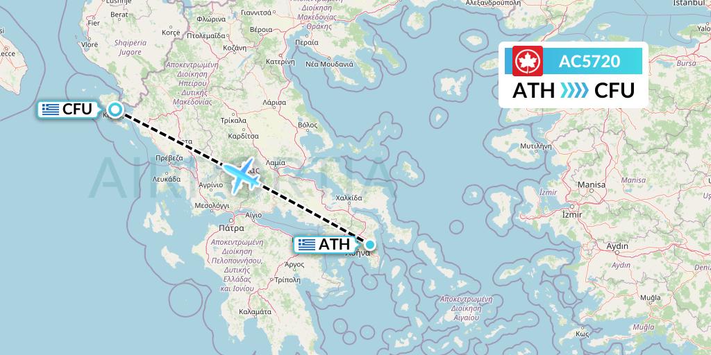 AC5720 Air Canada Flight Map: Athens to Corfu