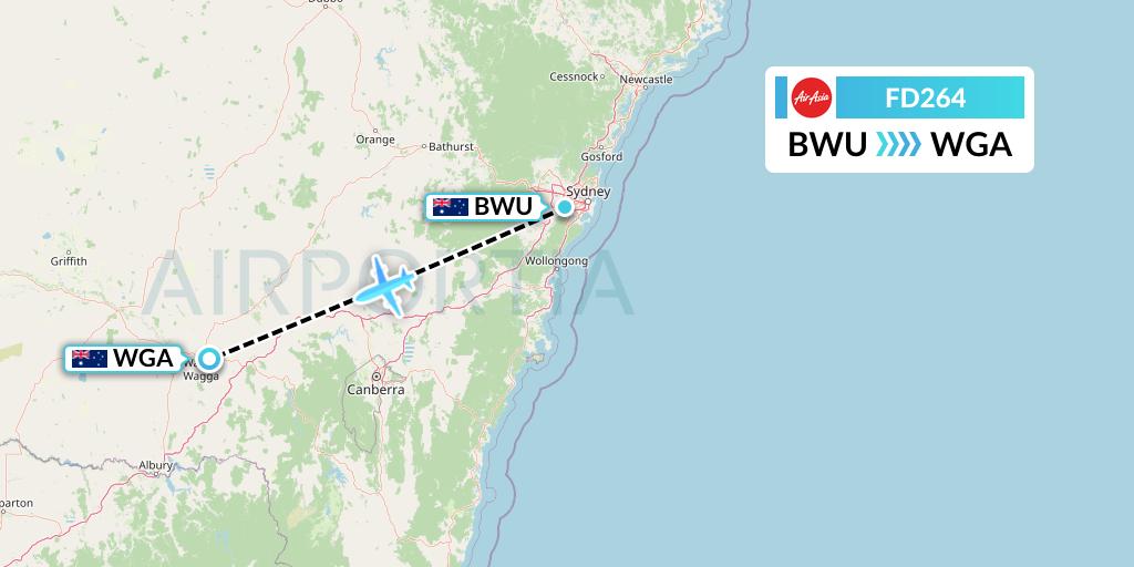 FD264 Thai AirAsia Flight Map: Bankstown to Wagga Wagga