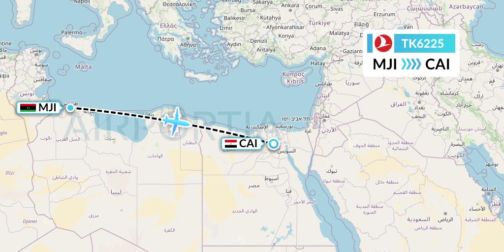 TK6225 Turkish Airlines Flight Map: Tripoli to Cairo