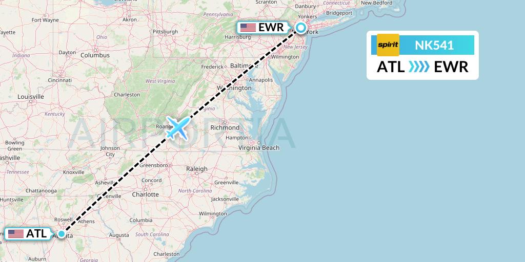 NK541 Spirit Airlines Flight Map: Atlanta to New York
