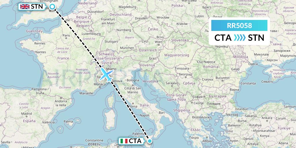 RR5058 Royal Air Force Flight Map: Catania to London