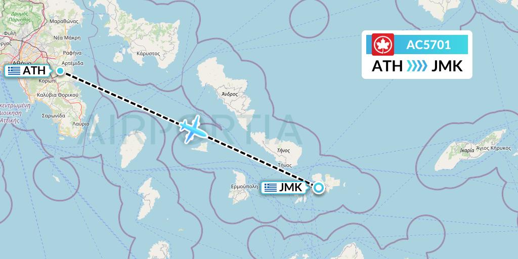 AC5701 Air Canada Flight Map: Athens to Mykonos