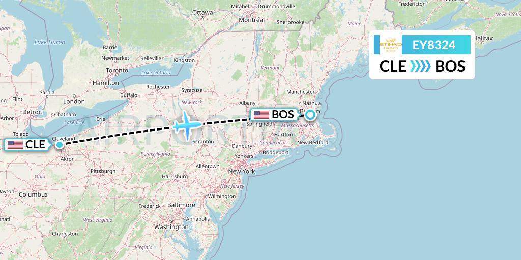 EY8324 Etihad Airways Flight Map: Cleveland to Boston