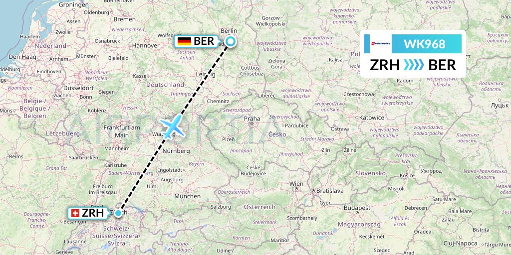 WK968 Edelweiss Air Flight Map: Zurich to Berlin