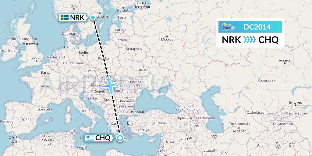 DC2014 Braathens Regional Flight Map: Norrkoping to Chania