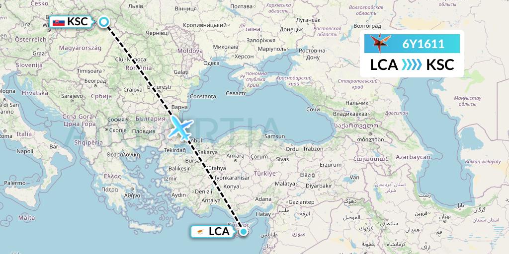 6Y1611 SmartLynx Flight Map: Larnaca to Kosice