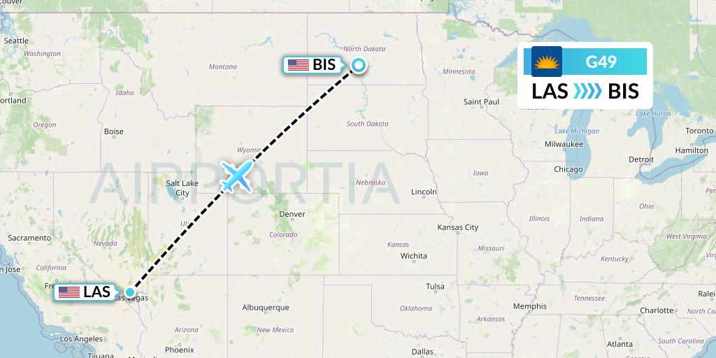 G49 Allegiant Air Flight Map: Las Vegas to Bismarck