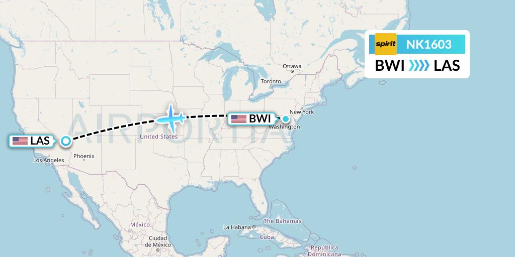 NK1603 Spirit Airlines Flight Map: Baltimore to Las Vegas
