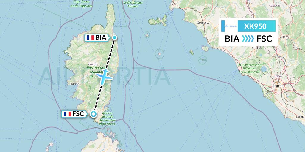 XK950 Air Corsica Flight Map: Bastia to Figari