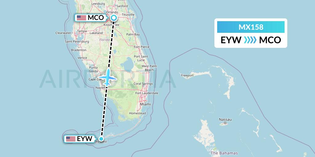 MX158 Breeze Airways Flight Map: Key West to Orlando