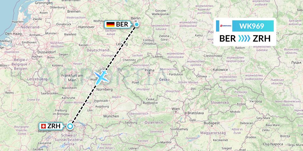 WK969 Edelweiss Air Flight Map: Berlin to Zurich