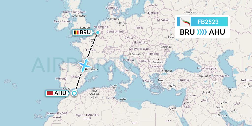 FB2523 Bulgaria Air Flight Map: Brussels to Al Hoceima