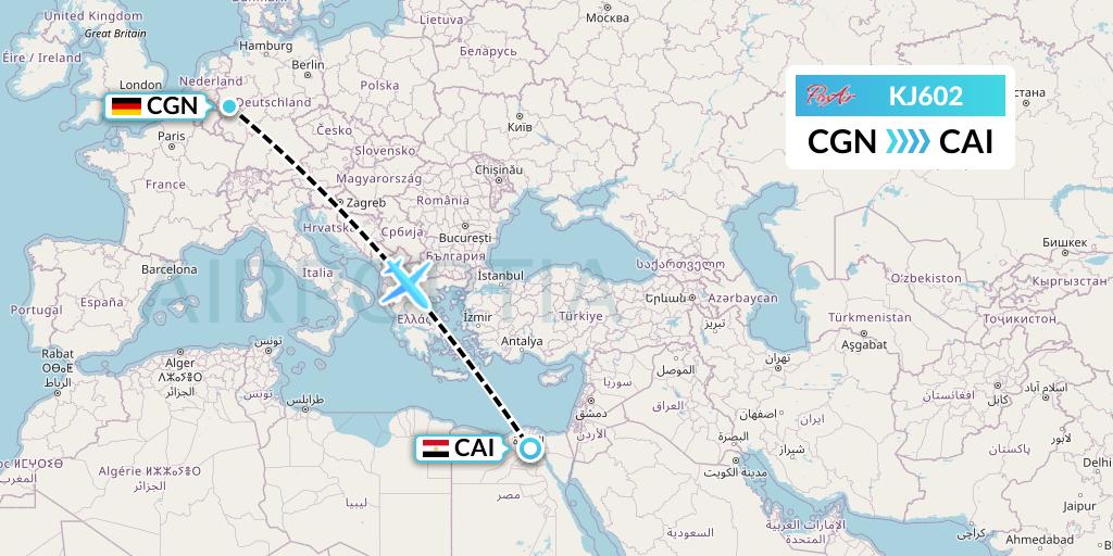 KJ602 Air Incheon Flight Map: Cologne to Cairo