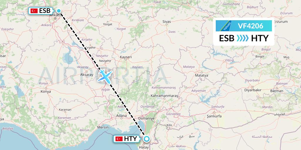 VF4206 ValuAir Flight Map: Ankara to Antakya