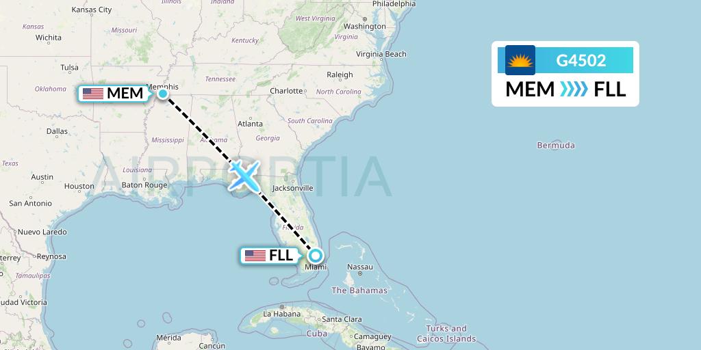 G4502 Allegiant Air Flight Map: Memphis to Fort Lauderdale