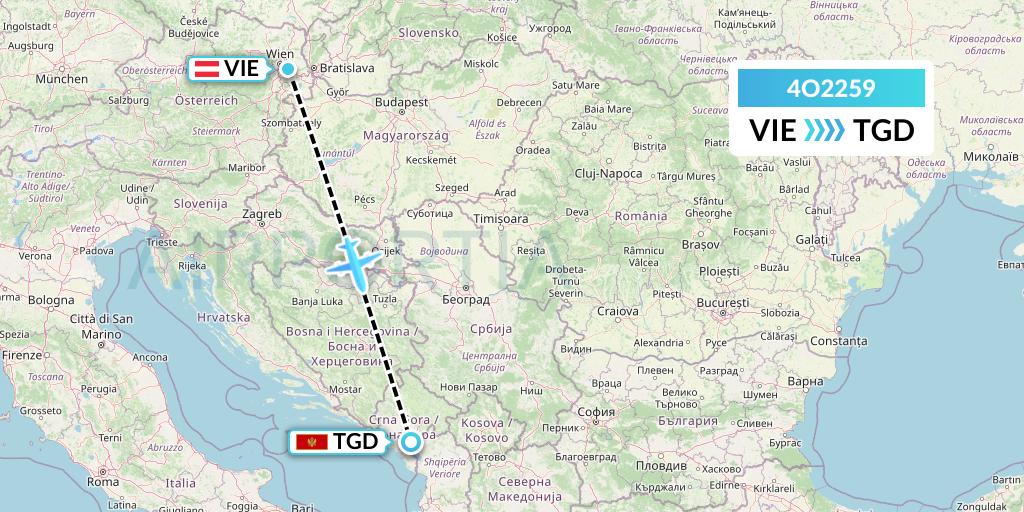 4O2259 Air Montenegro Flight Map: Vienna to Podgorica